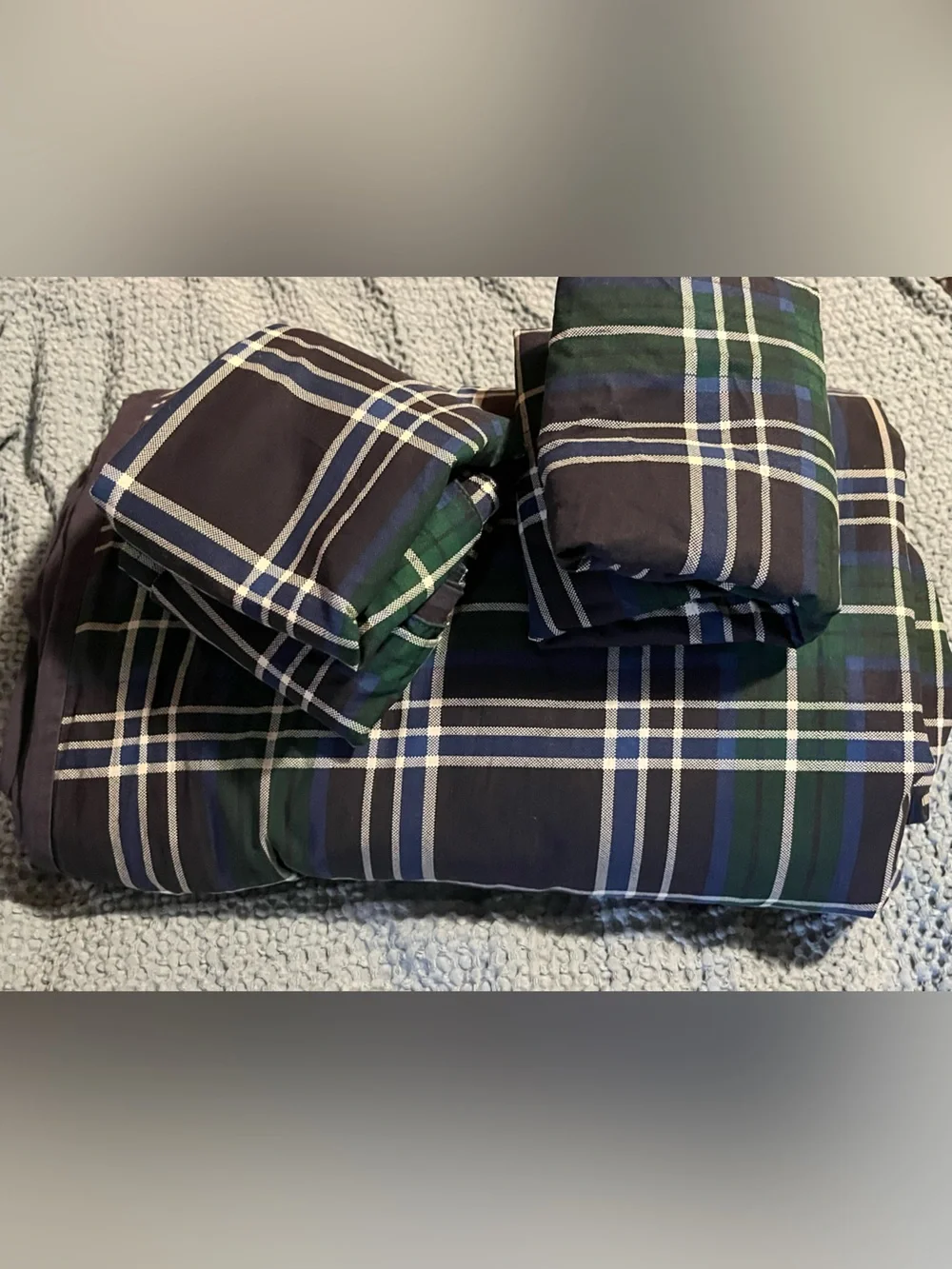 Nautica ~ Duvet ~Navy Green Plaid Duvet Cover Set~ Quality~ 💯 % Cotton